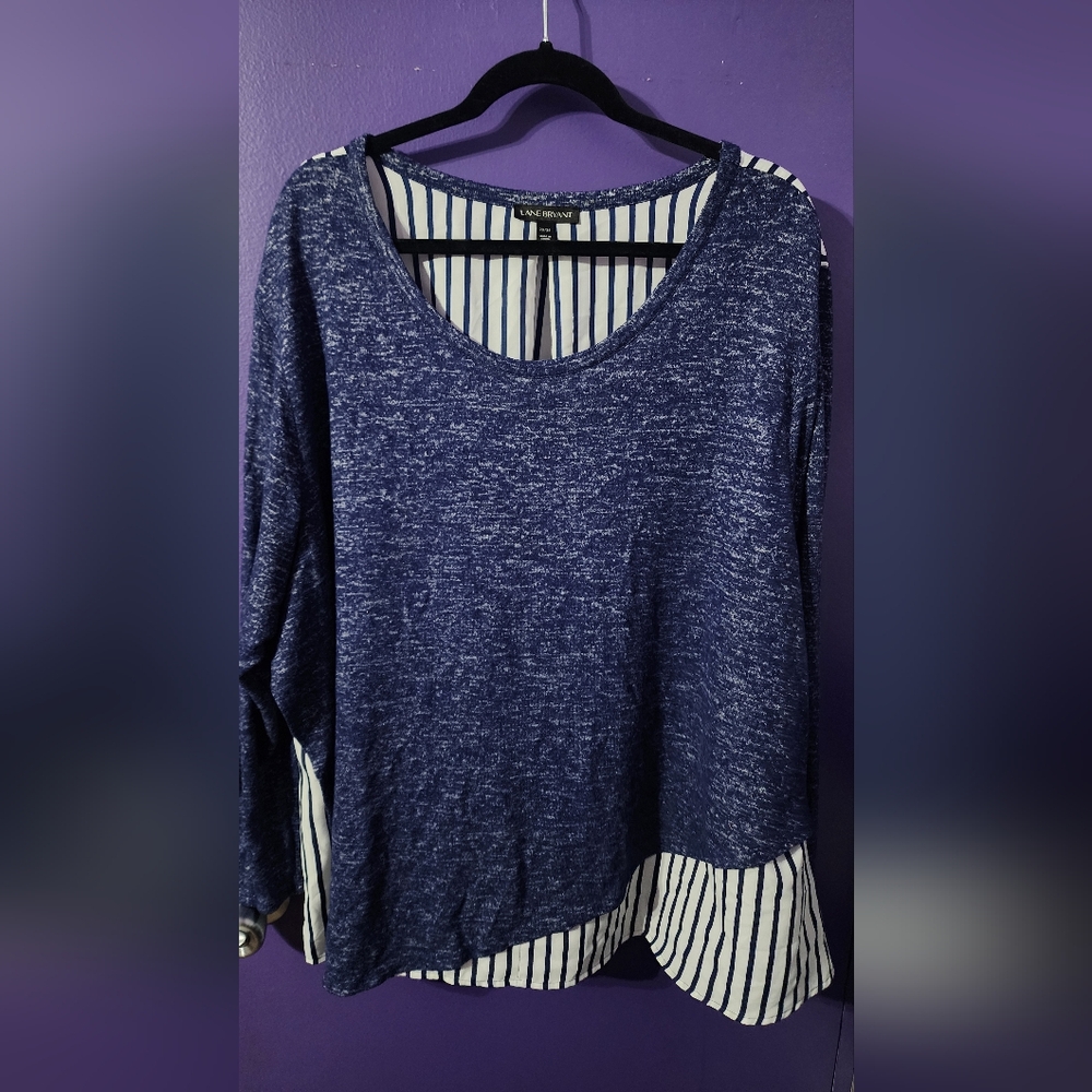 Lane Bryant Navy Blue Layered Hem Striped Detail Sweatshirt